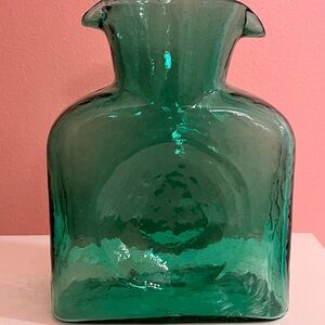 Blenko Double Spout Pitcher Teal Greenish Blue #384